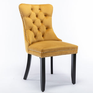 English Elm Nikki Velvet Wingback Dining Chair Set Tufted Brass Nailhead Solid Wood Legs Gold W114381109