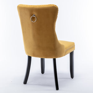 English Elm Nikki Velvet Wingback Dining Chair Set Tufted Brass Nailhead Solid Wood Legs Gold W114381109