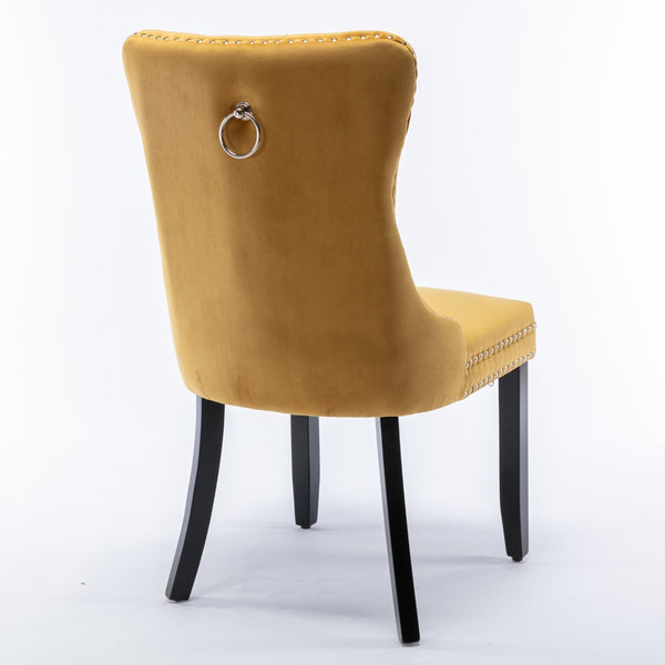 English Elm Nikki Velvet Wingback Dining Chair Set Tufted Brass Nailhead Solid Wood Legs Gold W114381109