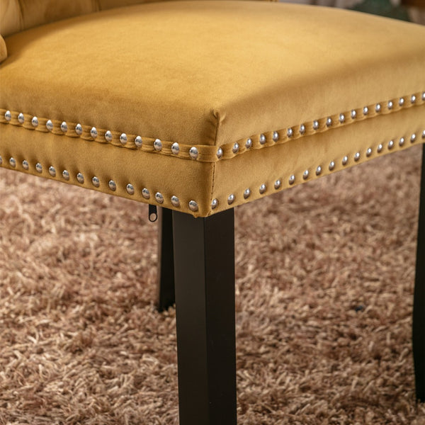 English Elm Nikki Velvet Wingback Dining Chair Set Tufted Brass Nailhead Solid Wood Legs Gold W114381109