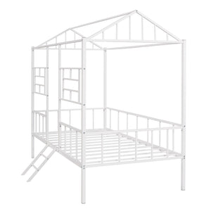 English Elm Metal House Frame Twin Bed White Steel Playhouse Design for Kids Bedroom Decor MF289091AAK