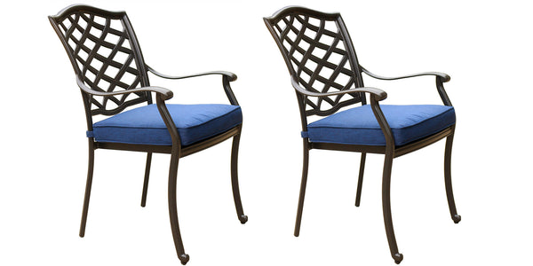 English Elm Outdoor Patio Aluminum Dining Arm Chair Set of 2 with Removable Navy Cushions, Weather-Resistant, 39"L B01051439