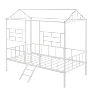 English Elm Metal House Frame Twin Bed White Steel Playhouse Design for Kids Bedroom Decor MF289091AAK