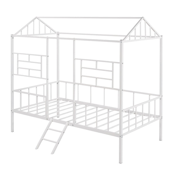 English Elm Metal House Frame Twin Bed White Steel Playhouse Design for Kids Bedroom Decor MF289091AAK