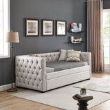 Hearth and Haven Daybed with Trundle Upholstered Tufted Sofa Bed, with Button and Copper Nail On Square Arms, Both Twin Size(85"X42.5"X31.5") W487S00104