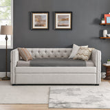 Hearth and Haven Daybed with Trundle Upholstered Tufted Sofa Bed, with Button and Copper Nail On Square Arms, Both Twin Size(85"X42.5"X31.5") W487S00104