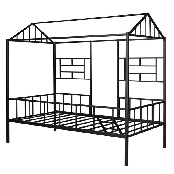 English Elm Metal House Frame Twin Bed White Steel Playhouse Design for Kids Bedroom Decor MF289091AAB