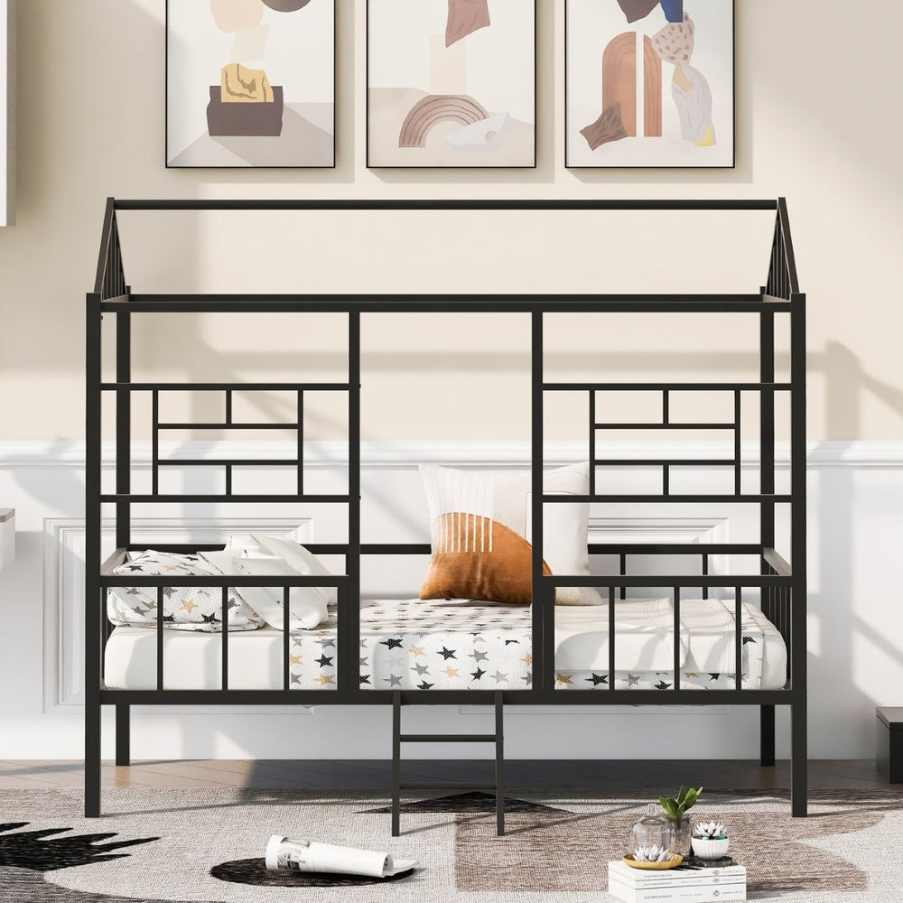 English Elm Metal House Frame Twin Bed White Steel Playhouse Design for Kids Bedroom Decor MF289091AAB
