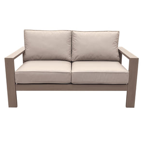 English Elm Loveseat, Wood Grained Pewter Aluminum Outdoor Patio Loveseat with Weather-Resistant Olefin Cushions - Modern Durable Design B01051434