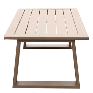 English Elm Coffee Wood-Grained Aluminum Coffee Table Pewter Finish 52"L Modern Outdoor Indoor Accent Table B01051498