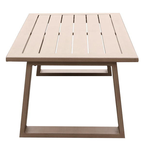 English Elm Coffee Wood-Grained Aluminum Coffee Table Pewter Finish 52"L Modern Outdoor Indoor Accent Table B01051498