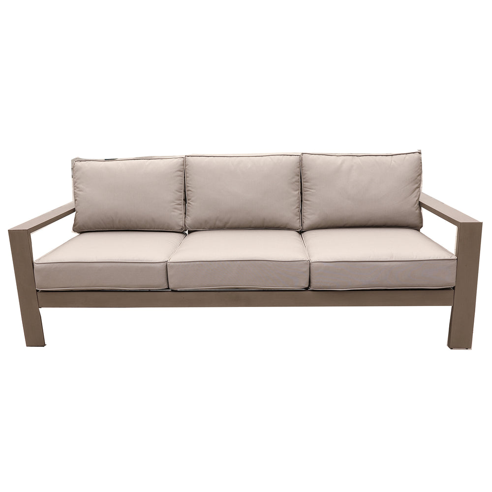 English Elm Sofa, Alassio Pewter Aluminum Outdoor Patio Sofa with Weather-Resistant Olefin Cushions, 80"L x 28"W x 19"H B01051436