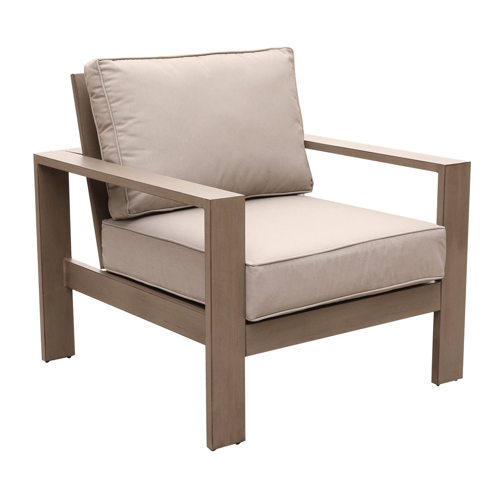 English Elm Club Chair Pewter Aluminum - Weatherproof Olefin Cushions, Modern Wood-Grain Finish, Removable Covers B01051431