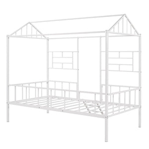 English Elm Metal House Frame Twin Bed White Steel Playhouse Design for Kids Bedroom Decor MF289091AAK