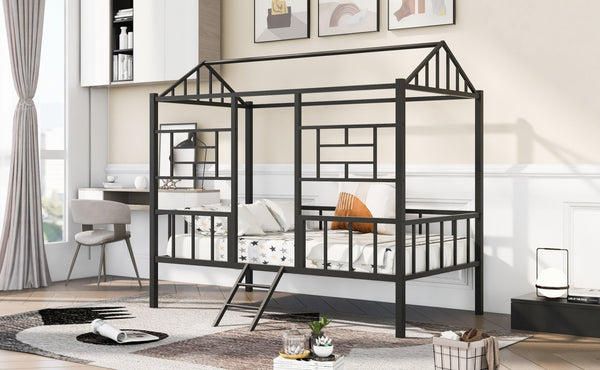 English Elm Metal House Frame Twin Bed White Steel Playhouse Design for Kids Bedroom Decor MF289091AAB