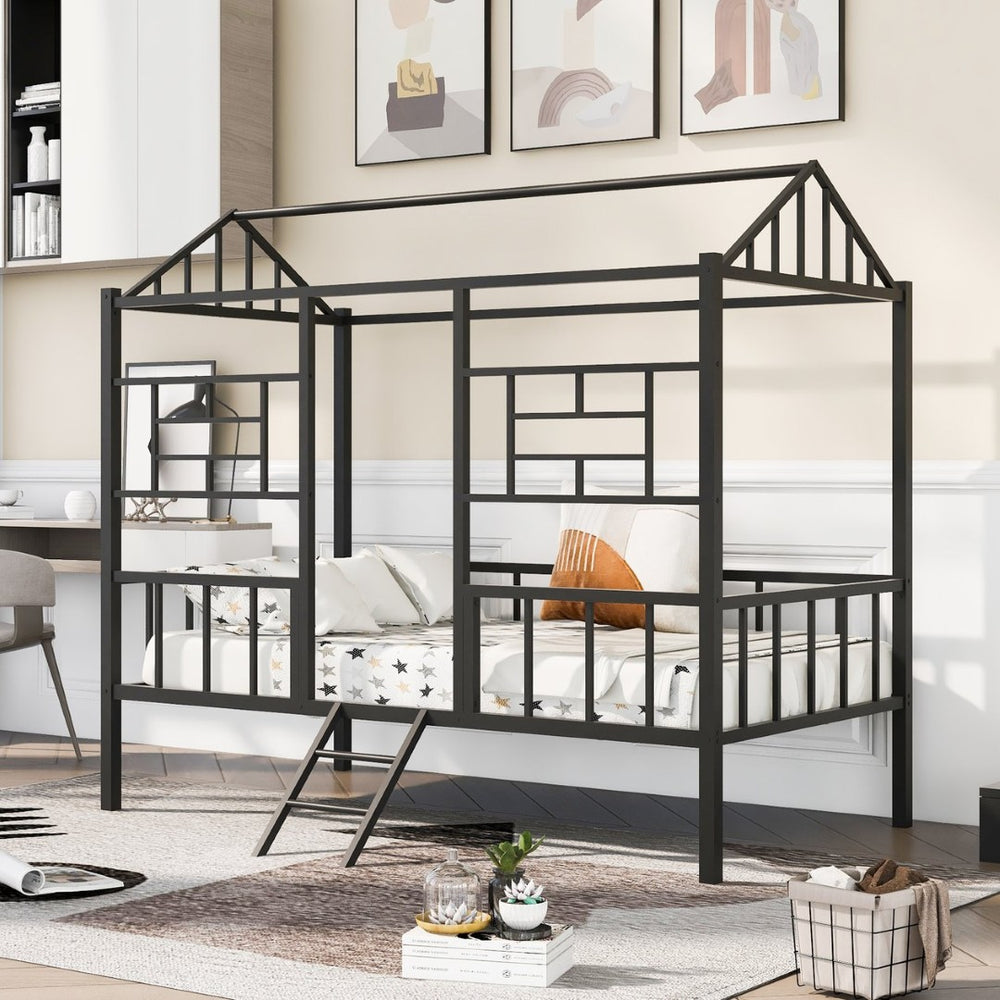 English Elm Metal House Frame Twin Bed White Steel Playhouse Design for Kids Bedroom Decor MF289091AAB