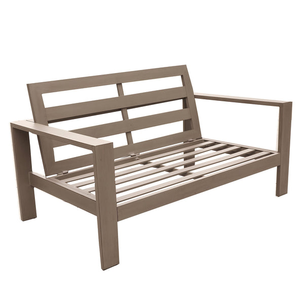 English Elm Loveseat, Wood Grained Pewter Aluminum Outdoor Patio Loveseat with Weather-Resistant Olefin Cushions - Modern Durable Design B01051434