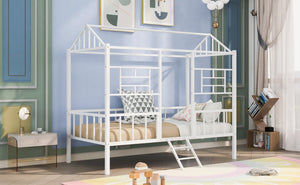 English Elm Metal House Frame Twin Bed White Steel Playhouse Design for Kids Bedroom Decor MF289091AAK