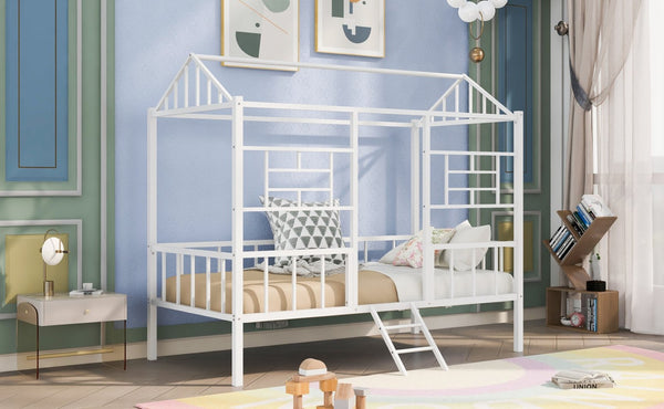 English Elm Metal House Frame Twin Bed White Steel Playhouse Design for Kids Bedroom Decor MF289091AAK
