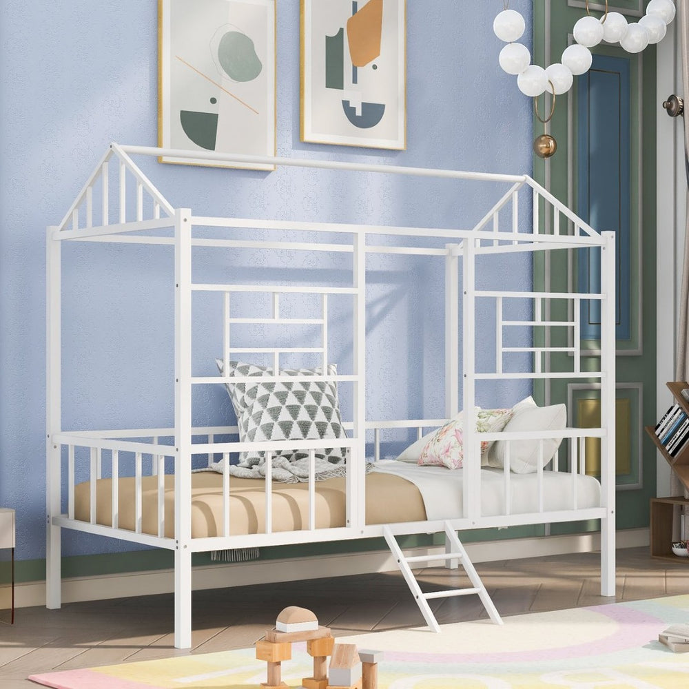 English Elm Metal House Frame Twin Bed White Steel Playhouse Design for Kids Bedroom Decor MF289091AAK