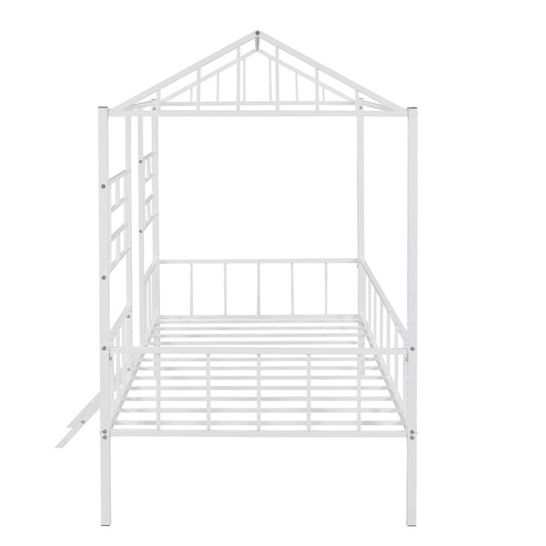 English Elm Metal House Frame Twin Bed White Steel Playhouse Design for Kids Bedroom Decor MF289091AAK