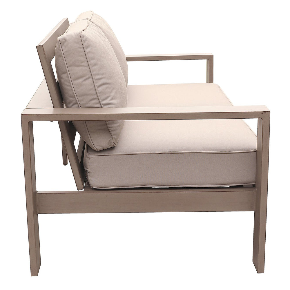 English Elm Loveseat, Wood Grained Pewter Aluminum Outdoor Patio Loveseat with Weather-Resistant Olefin Cushions - Modern Durable Design B01051434