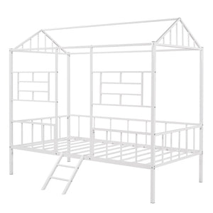 English Elm Metal House Frame Twin Bed White Steel Playhouse Design for Kids Bedroom Decor MF289091AAK