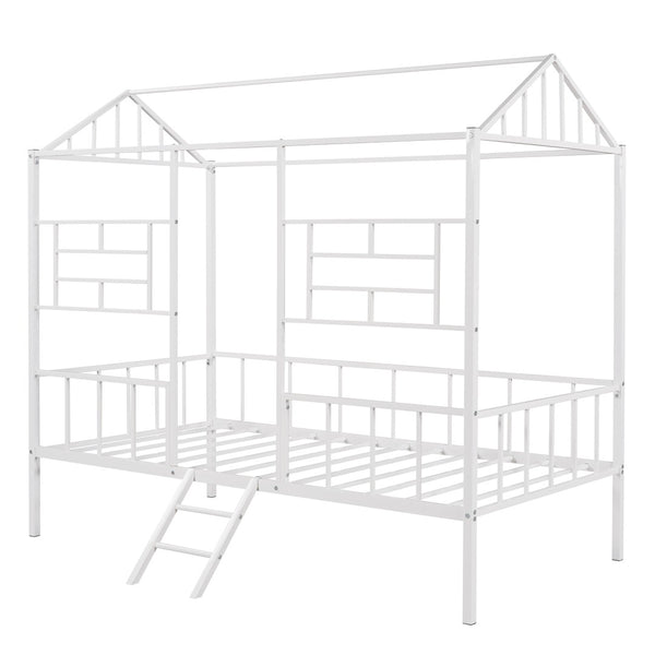 English Elm Metal House Frame Twin Bed White Steel Playhouse Design for Kids Bedroom Decor MF289091AAK
