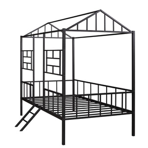 English Elm Metal House Frame Twin Bed White Steel Playhouse Design for Kids Bedroom Decor MF289091AAB