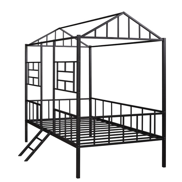 English Elm Metal House Frame Twin Bed White Steel Playhouse Design for Kids Bedroom Decor MF289091AAB