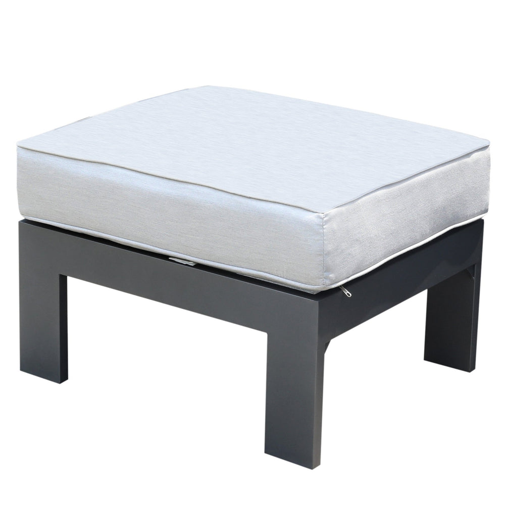 English Elm Patio Aluminum Ottoman with Removable Olefin Cushion, Powdered Pewter — Durable Modern 27x24x13" B01051501