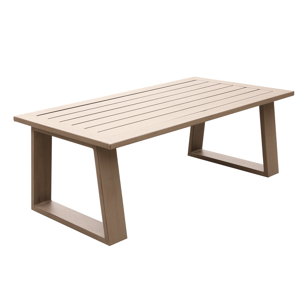 English Elm Coffee Wood-Grained Aluminum Coffee Table Pewter Finish 52"L Modern Outdoor Indoor Accent Table B01051498