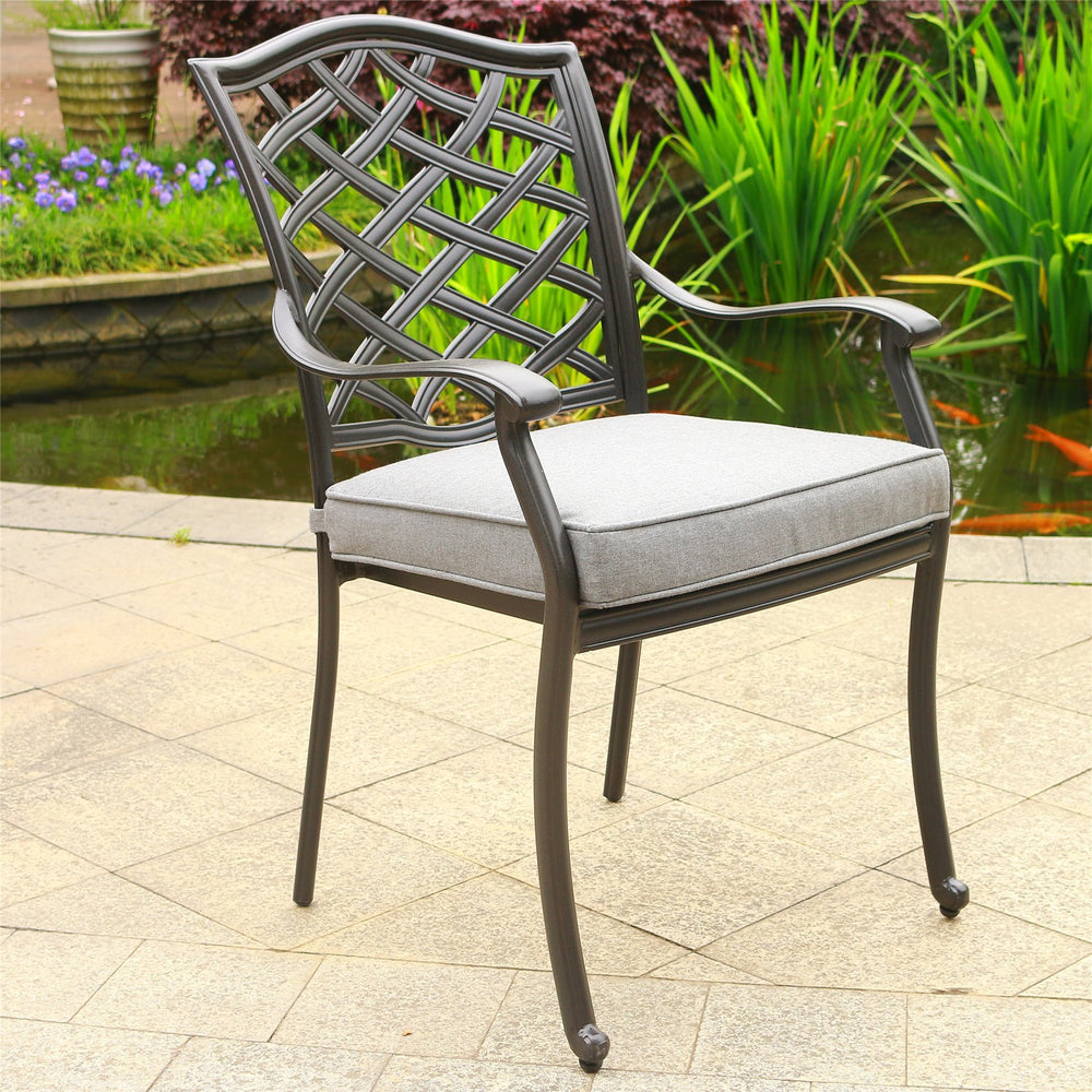 English Elm Outdoor Patio Aluminum Dining Arm Chair Set of 2 with Sunbrella Cushions, Weatherproof Cast Slate Finish B01051438