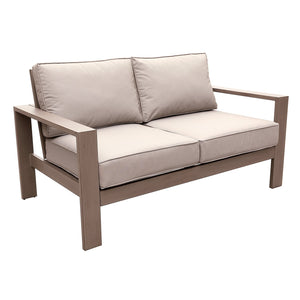 English Elm Loveseat, Wood Grained Pewter Aluminum Outdoor Patio Loveseat with Weather-Resistant Olefin Cushions - Modern Durable Design B01051434