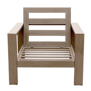English Elm Club Chair Pewter Aluminum - Weatherproof Olefin Cushions, Modern Wood-Grain Finish, Removable Covers B01051431