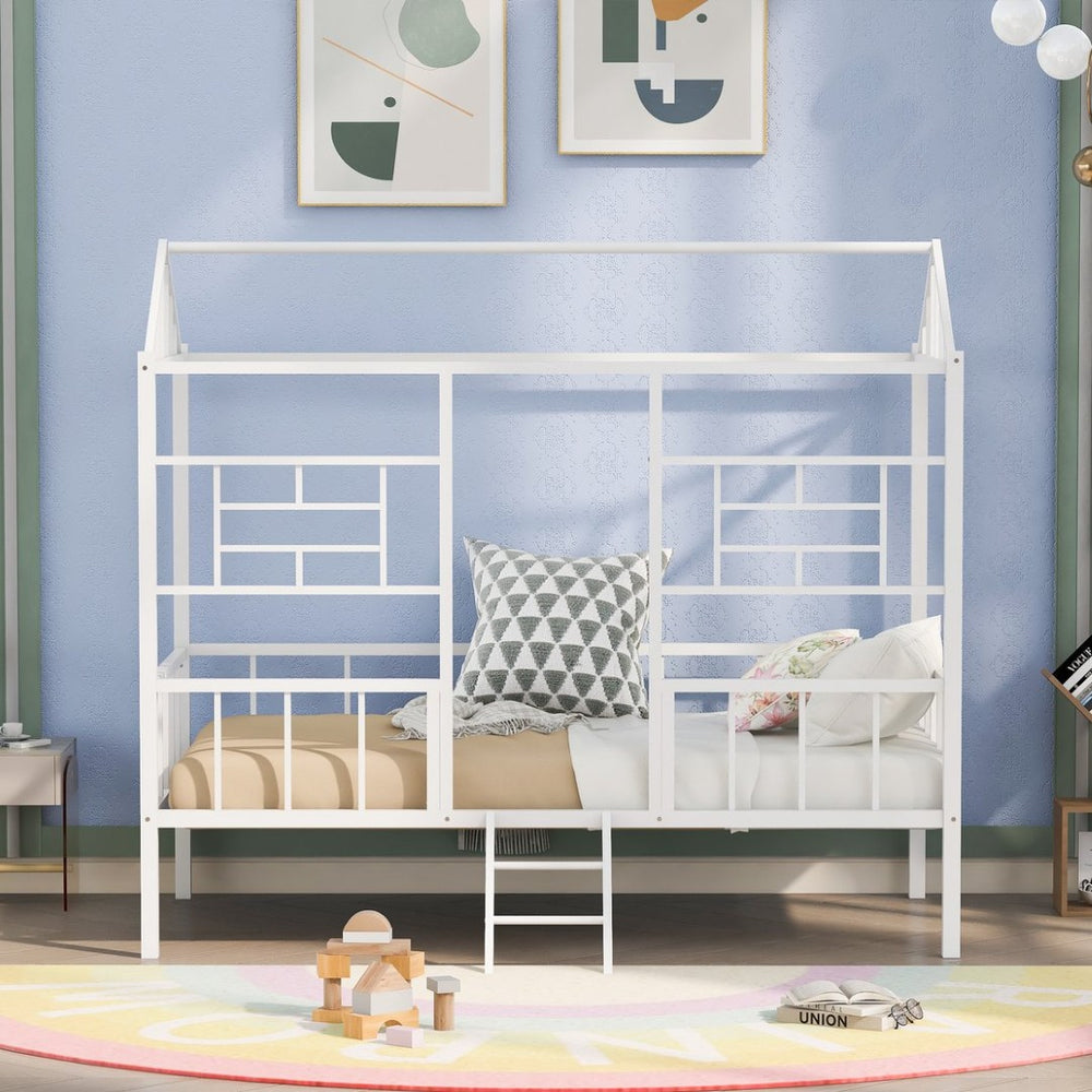 English Elm Metal House Frame Twin Bed White Steel Playhouse Design for Kids Bedroom Decor MF289091AAK