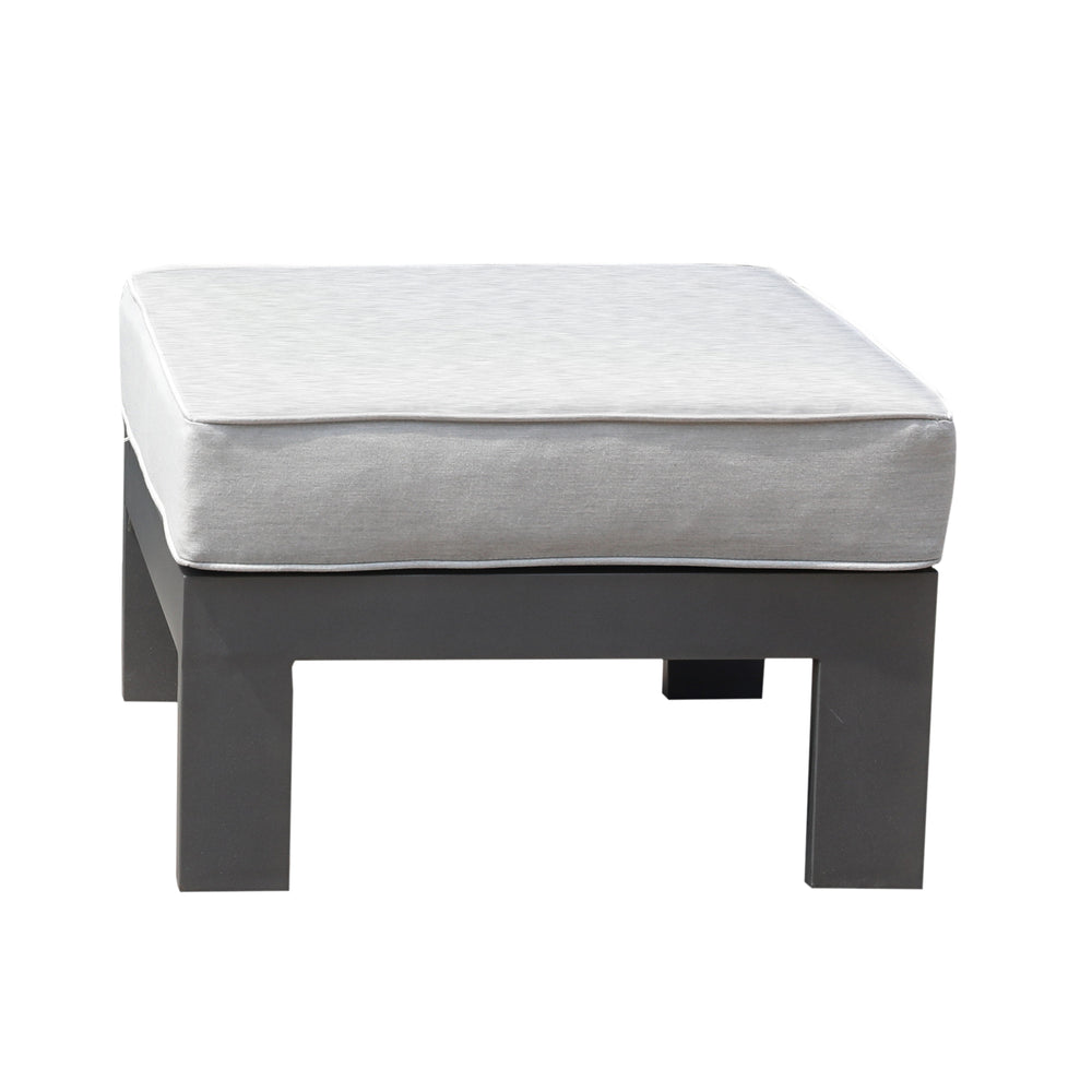 English Elm Patio Aluminum Ottoman with Removable Olefin Cushion, Powdered Pewter — Durable Modern 27x24x13" B01051501