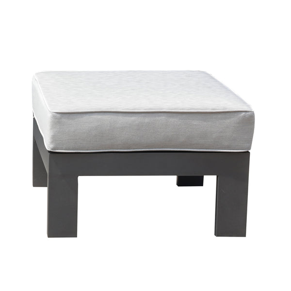 English Elm Patio Aluminum Ottoman with Removable Olefin Cushion, Powdered Pewter — Durable Modern 27x24x13" B01051501