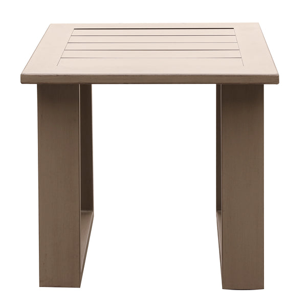 English Elm End Table Pewter Wood-Grained Aluminum Accent Table 25" H x 25" L x 10" W Modern Patio Chic Durable Finish B01051526