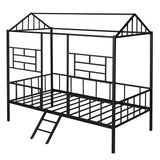 Hearth and Haven Metal House Bed Frame Twin Size with Slatted Support, Black