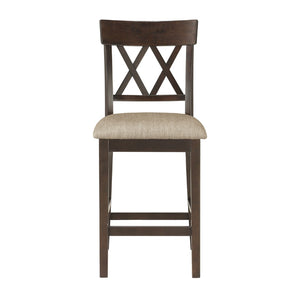 English Elm Dark Brown Mindy Veneer Counter Height Dining Set with Lazy Susan and Cross-back Chairs B011S00574
