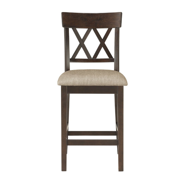 English Elm Dark Brown Mindy Veneer Counter Height Dining Set with Lazy Susan and Cross-back Chairs B011S00574