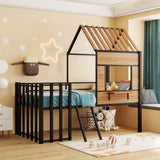 Hearth and Haven Zest Twin Size House-Shaped Loft Bed with Roof, Window, High Guardrail and Low Ladder, Black LP000801AAB