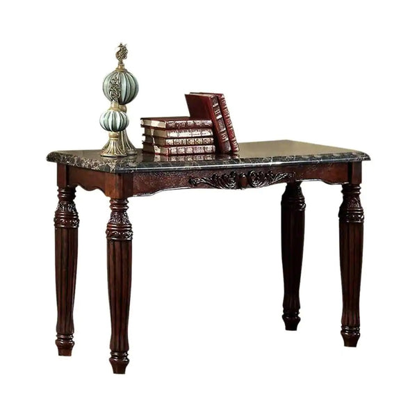 English Elm Traditional Espresso Solid Wood Sofa Table with Faux Marble Top, Intricate Carved Legs, 48"L x 18"W B01151377