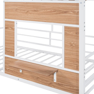 English Elm Metal Twin Loft Bed with Playhouse Roof Window Guardrails and Ladder for Kids LP000801AAK