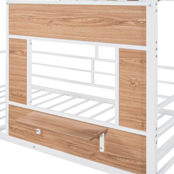 English Elm Metal Twin Loft Bed with Playhouse Roof Window Guardrails and Ladder for Kids LP000801AAK