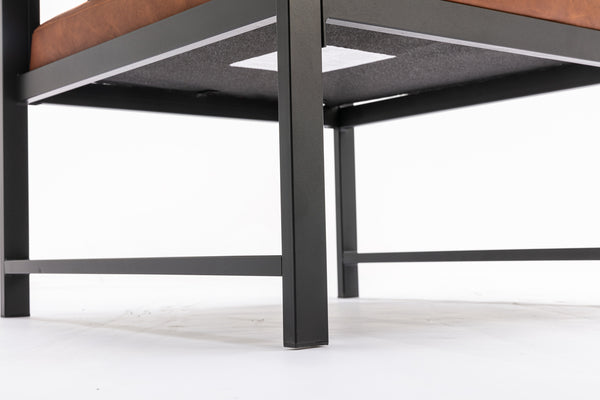 English Elm A&A Modern Faux Leather Accent Chair with Sleek Black Metal Frame — Stylish Compact Living Seat Orange W114342370