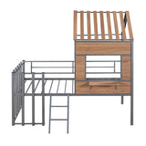 Hearth and Haven Zest Twin Size House-Shaped Loft Bed with Roof, Window, High Guardrail and Low Ladder, Silver LP000801AAN