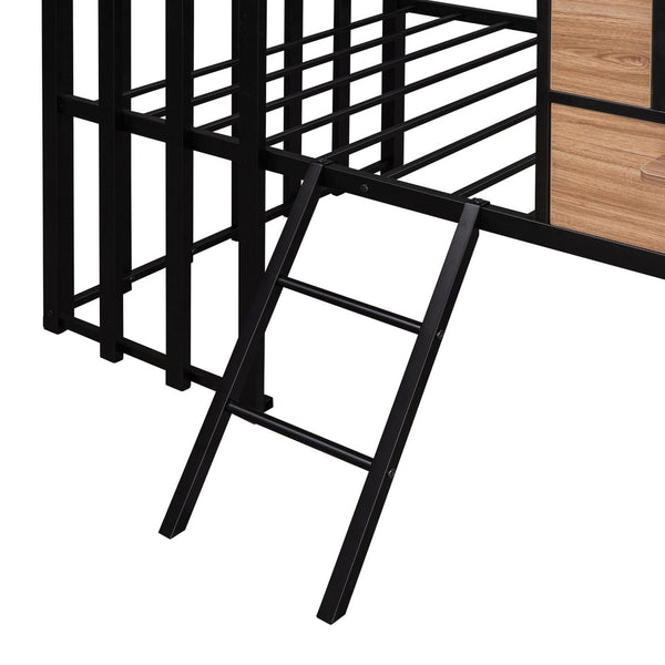 English Elm Metal Twin Loft Bed with Playhouse Roof Window Guardrails and Ladder for Kids LP000801AAB