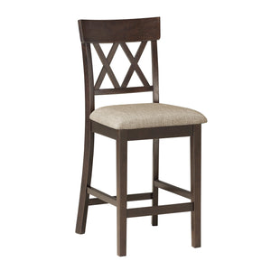 English Elm Dark Vertical Slat-Back Counter Height Chairs Set of 2 with Linen-Look Padded Seats and Wood Veneer Finish Dark Brown 44.5 L x 19.75 W x 14.25 H B01151376